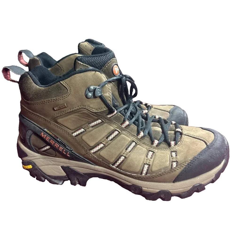Merrell Outland Mid Waterproof Brown size 13 men's GORE-TEX Vibram Hiking Boots